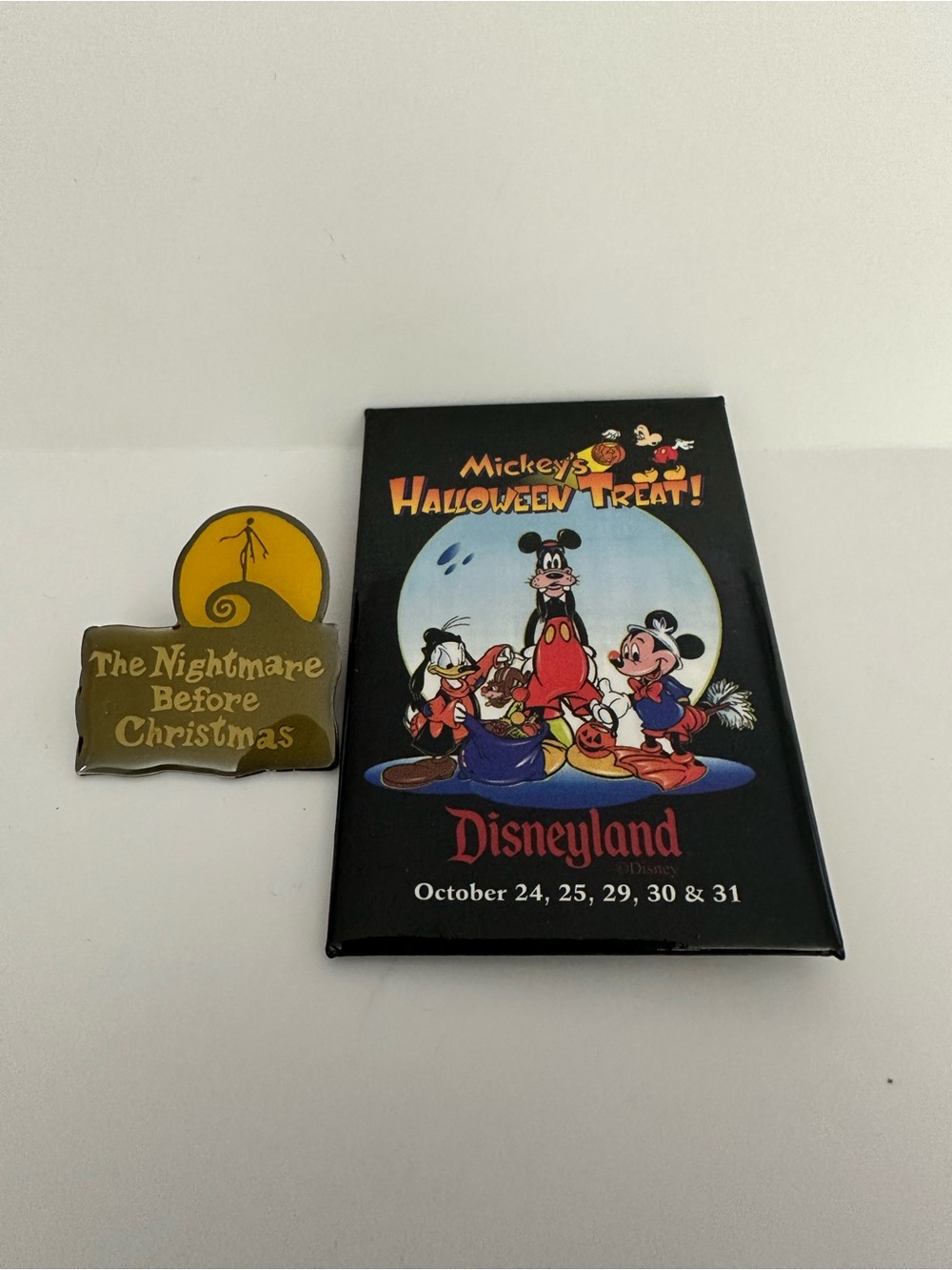 Disneyland Mickey's Halloween Treat Button & Nightmare Before Christmas Pin